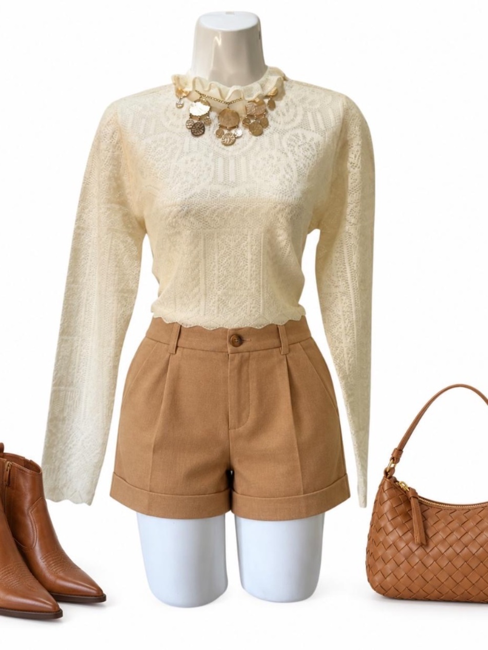 House of Harlow 1960 Ivory Lace Ruffle Mock Neck Top XS